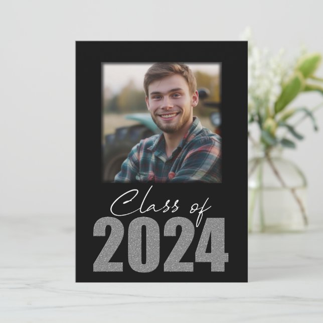 Silver Glitter Class of 2024 Photo Announcement (Standing Front)
