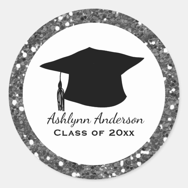 Silver Glitter Class of 2025 Graduation  Classic Round Sticker (Front)