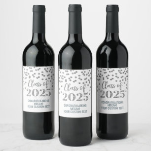 Silver Glitter Class of 2025 Graduation Wine Label