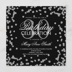 Silver Glitter Confetti 30th Birthday Black Invitation