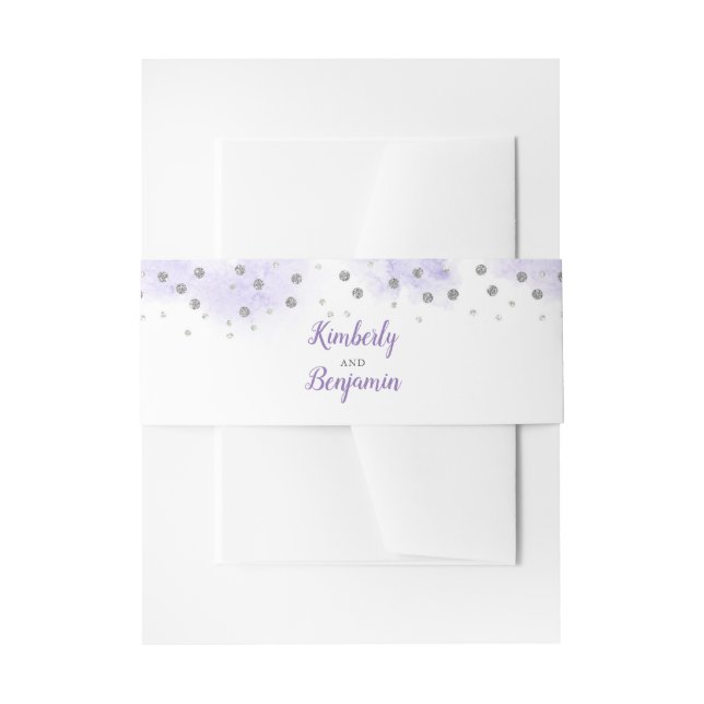 Silver Glitter Confetti and Purple Washes Wedding Invitation Belly Band (Front Example)
