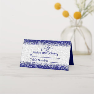 Silver Glitter Confetti and Royal Blue Place Card