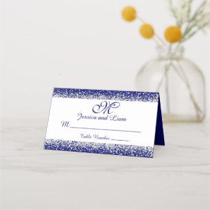Silver Glitter Confetti and Royal Blue Place Card