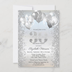 Silver Glitter Confetti Balloons 30th Birthday Invitation