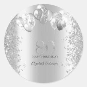 Silver Glitter Confetti Balloons 80th Birthday Classic Round Sticker