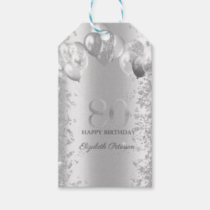 Silver Glitter Confetti Balloons 80th Birthday Gift Tags