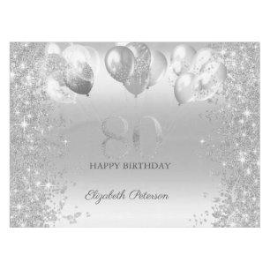 Silver Glitter Confetti Balloons 80th Birthday Tablecloth