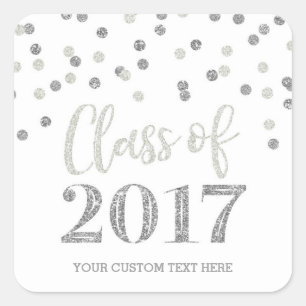 Silver Glitter Confetti Graduation 2017 Square Sticker