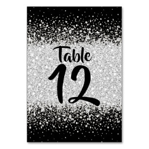 Silver Glitter Confetti on Black Table Number