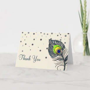 Silver Glitter Confetti Peacock Feather Thank You