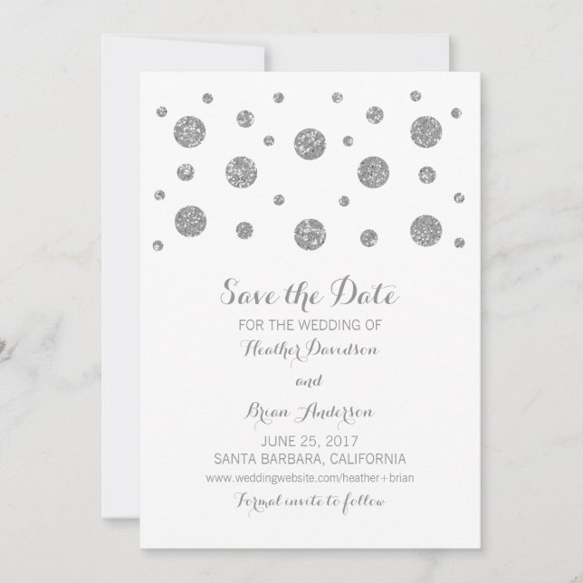 Silver Glitter Confetti Save the Date Invite (Front)