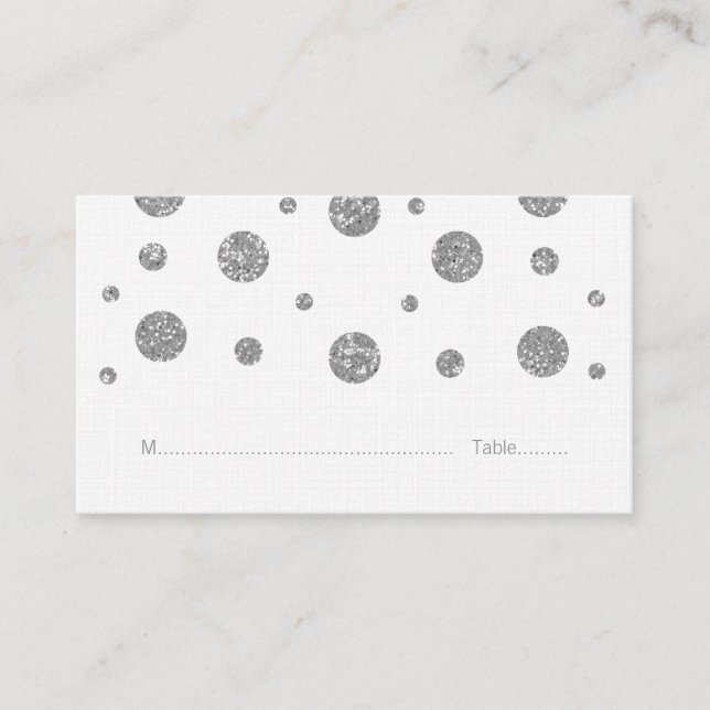 Silver Glitter Confetti Wedding Place Cards (Front)