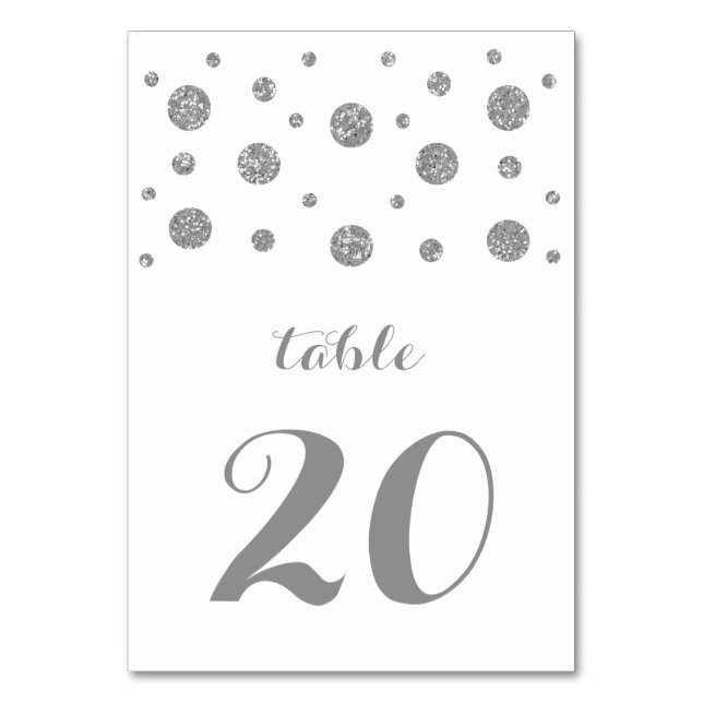 Silver Glitter Confetti Wedding Table Card (Front)