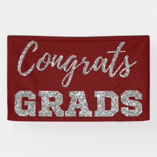 Silver Glitter Congrats Grads Banner