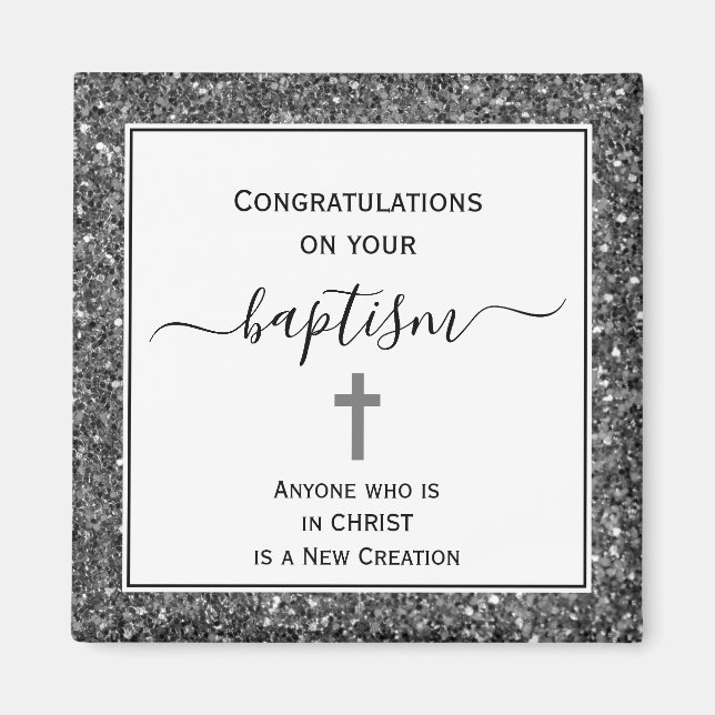 Silver Glitter Congratulations ADULT BAPTISM Magnet (Front)