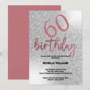 Silver Glitter Coral Calligraphy Birthday Invitation