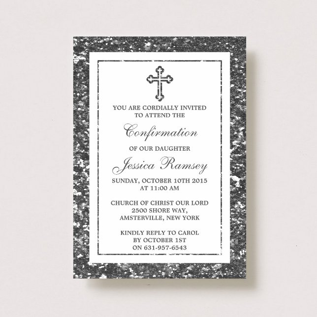 Silver Glitter Cross Holy Communion / Confirmation Invitation (Creator Uploaded)