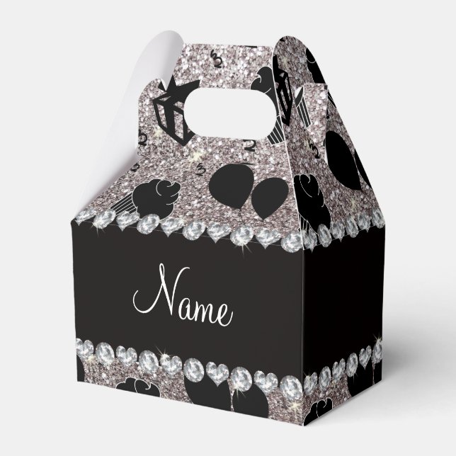 Silver glitter cupcakes balloons presents favour box (Front Side)