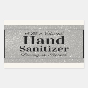 Silver Glitter Custom Homemade Hand Sanitizer Rectangular Sticker