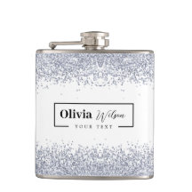 Silver Glitter Custom Name Flask