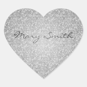 Silver Glitter Custom Name Heart Sticker