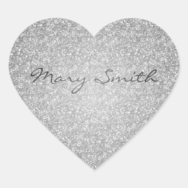 Silver Glitter Custom Name Heart Sticker (Front)