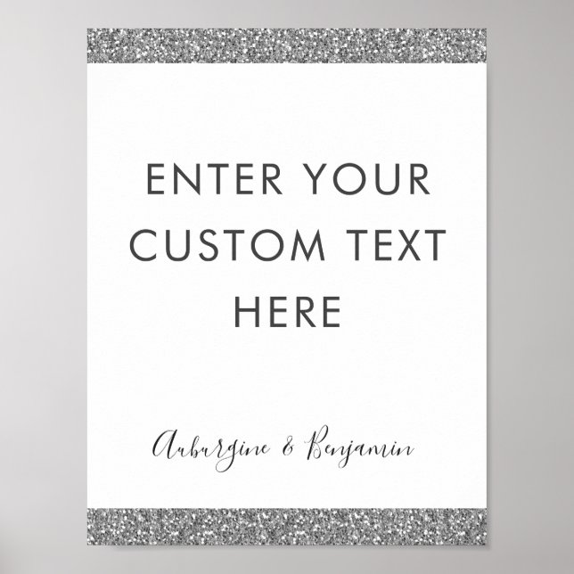 Silver Glitter Custom Text Wording Quote Signs (Front)