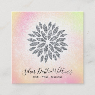 ~ Silver Glitter Dahlia Pastel Rainbow AP2 Square Business Card