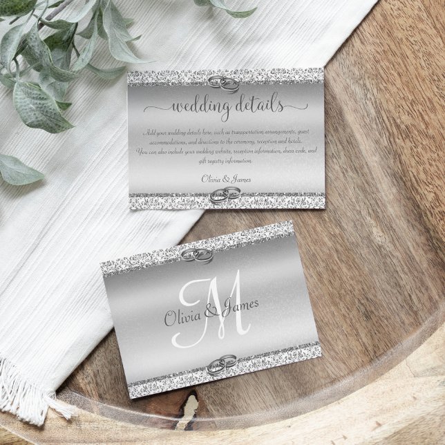 Silver Glitter Damask Elegant Wedding Details  Enclosure Card (Creator Uploaded)