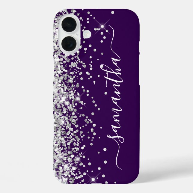 Silver Glitter Dark Purple Girly Signature Case-Mate iPhone Case (Back)