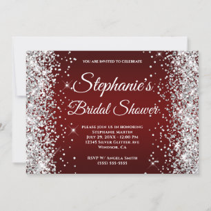 Silver Glitter Dark Red Gradient Fancy Monogram Invitation