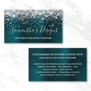Silver Glitter Dark Turquoise Foil Online Store Business Card