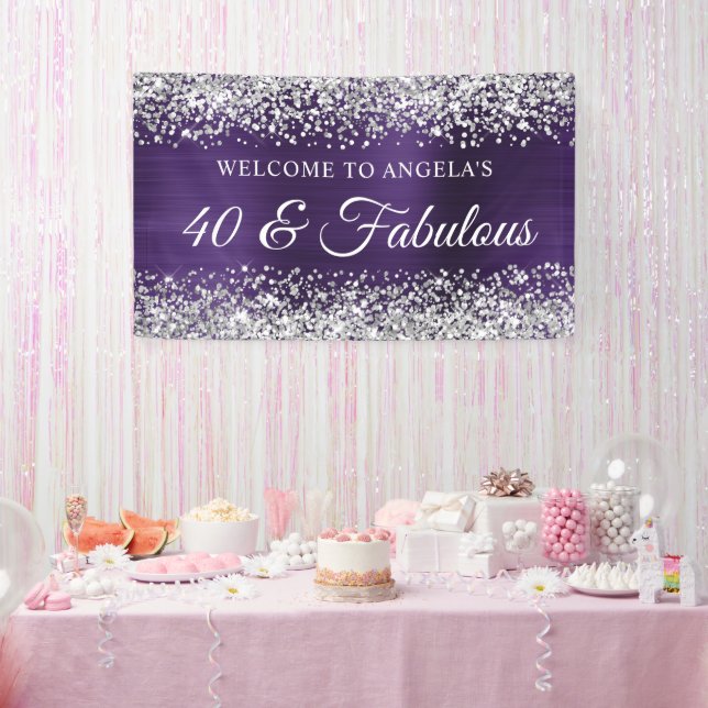 Silver Glitter Dark Violet Foil 40 & Fabulous Banner (Party)