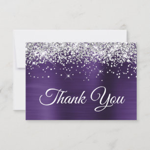 Silver Glitter Dark Violet Purple 50th Birthday Thank You Card