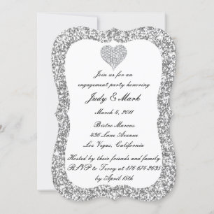 Silver Glitter Diamond Heart Engagement Party Invitation