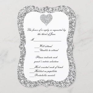 Silver Glitter Diamond Heart Response Card