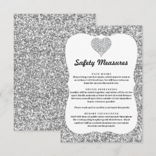 Silver Glitter Diamond Heart Safety Measures Enclosure Card