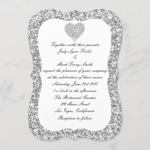 Silver Glitter Diamond Heart Wedding Invitation