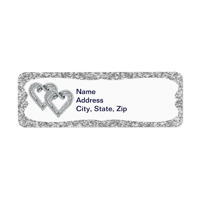 Silver Glitter Diamond Hearts Address Labels (Front)