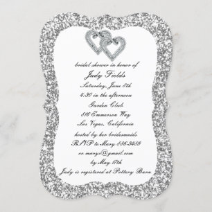 Silver Glitter Diamond Hearts Bridal Shower Invite