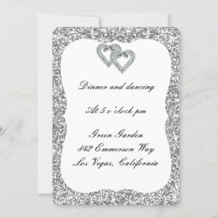 Silver Glitter Diamond Hearts Reception Card