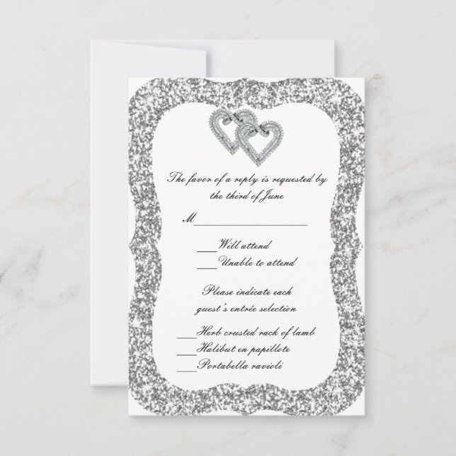 Silver Glitter Diamond Hearts Response Card (Front)