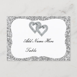 Silver Glitter Diamond Hearts Table Place Card