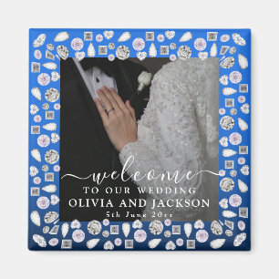 Silver Glitter Diamond Hearts Wedding Magnet