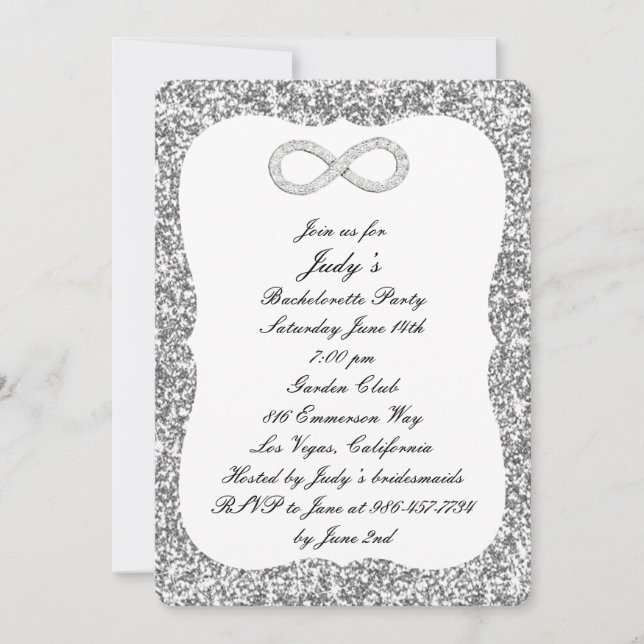 Silver Glitter Diamond Infinity Bachelorette Party Invitation (Front)