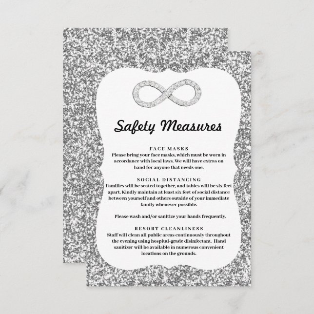Silver Glitter Diamond Infinity Safety Measures Enclosure Card (Front/Back)