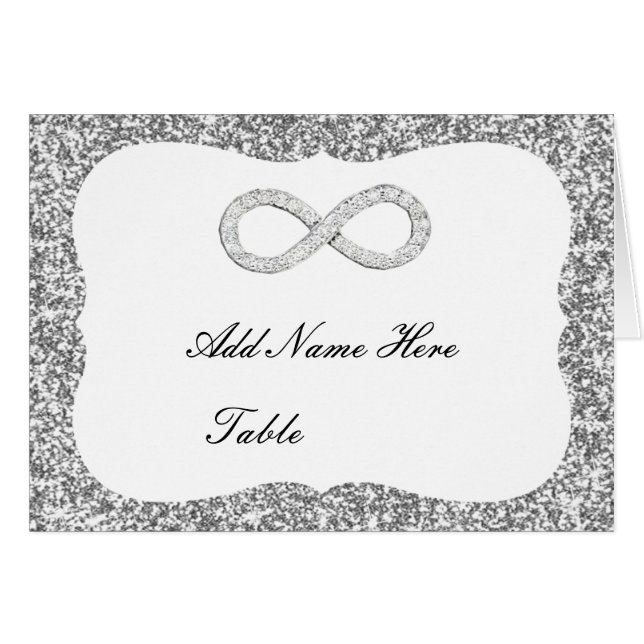 Silver Glitter Diamond Infinity Table Place Card (Front Horizontal)
