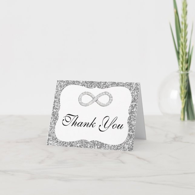 Silver Glitter Diamond Infinity Thank You Card (Front)