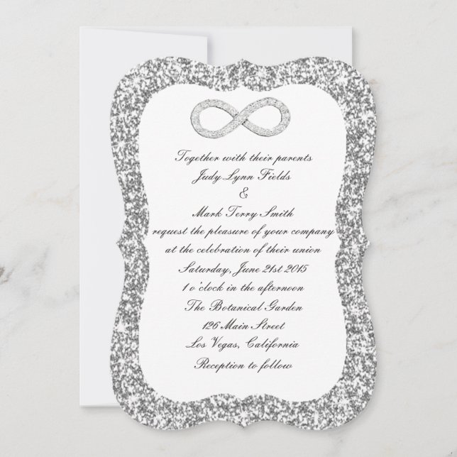 Silver Glitter Diamond Infinity Wedding Invitation (Front)