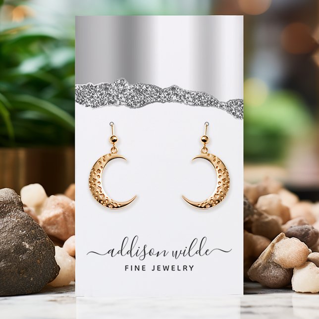 Silver Glitter Diamond Jewellery Earring Display Business Card (Creator Uploaded)